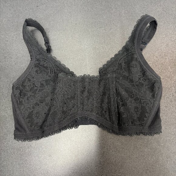 Victoria Secret No Wire Black Lace Rhinestone Boned Balconette Bra Sz L - Picture 9 of 9